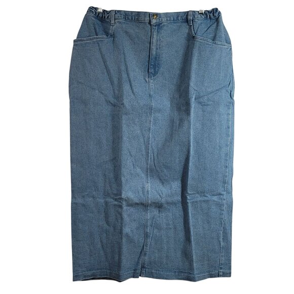Denim & Co. Jean Maxi Skirt Blue 22W Flat Front Elastic Pockets Slit Zip VTG NWT - Picture 1 of 9